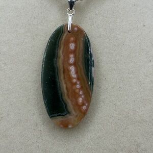 Ocean Jasper Pendant Necklace on Sterling Silver Bail & Stainless Steel Chain